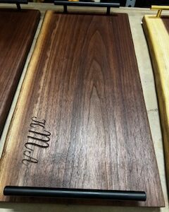 Live Edge Walnut Charcuterie Board (Engraved & Metal Handles)